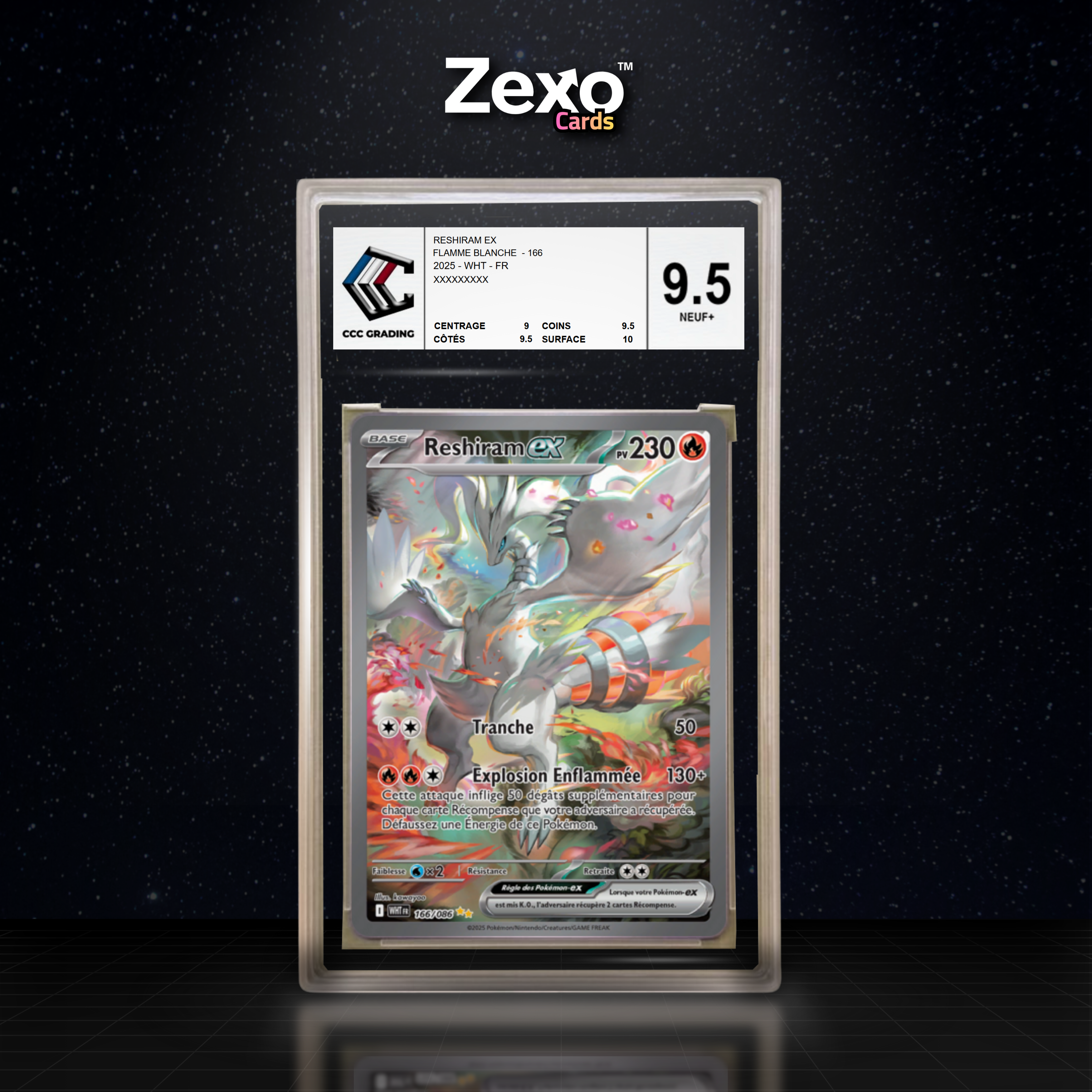 RESHIRAM EX 166/086 - CCC 9.5 - WHT/EV10.5 - POKEMON FR 2025